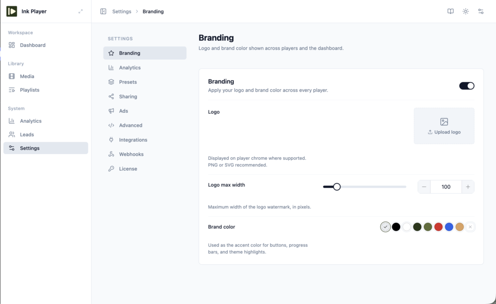 Ink Player - Settings
